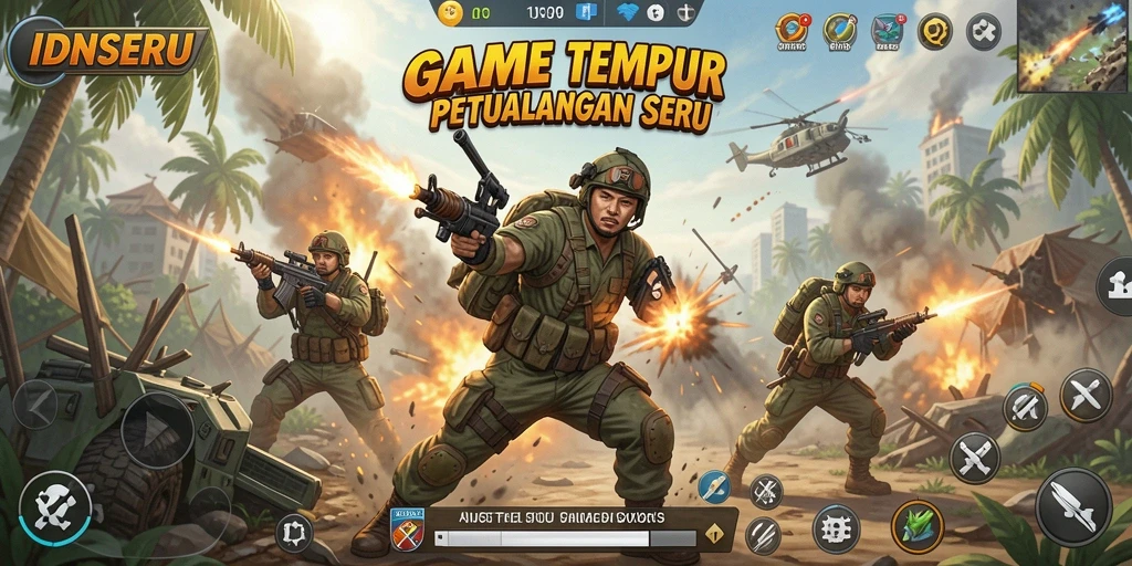 Tangkapan layar utama IDNSERU menampilkan gameplay TPS yang seru dan dinamis.