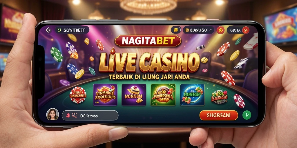 Screenshot gameplay NAGITABET dengan dealer langsung dan pemain aktif.
