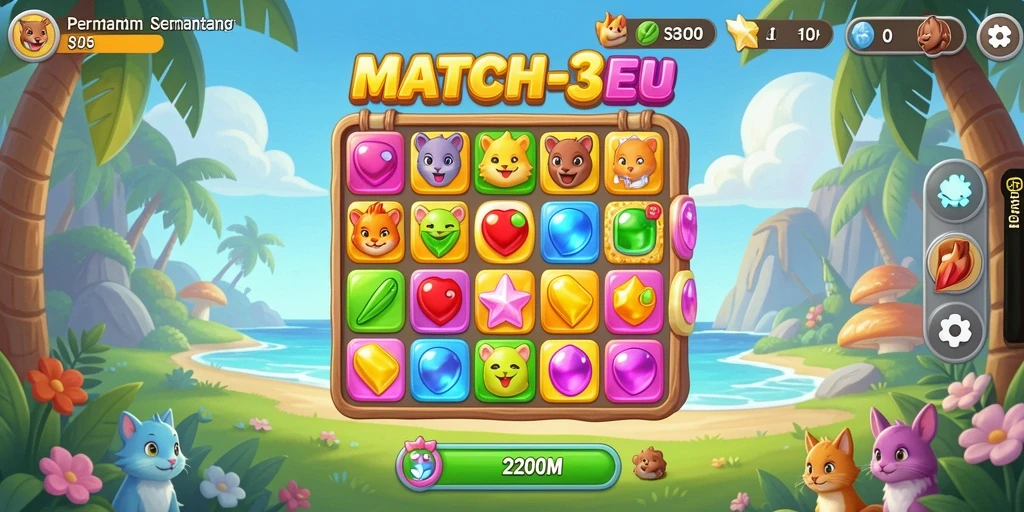 Tangkapan layar gameplay P200M dengan kombinasi permata yang seru.