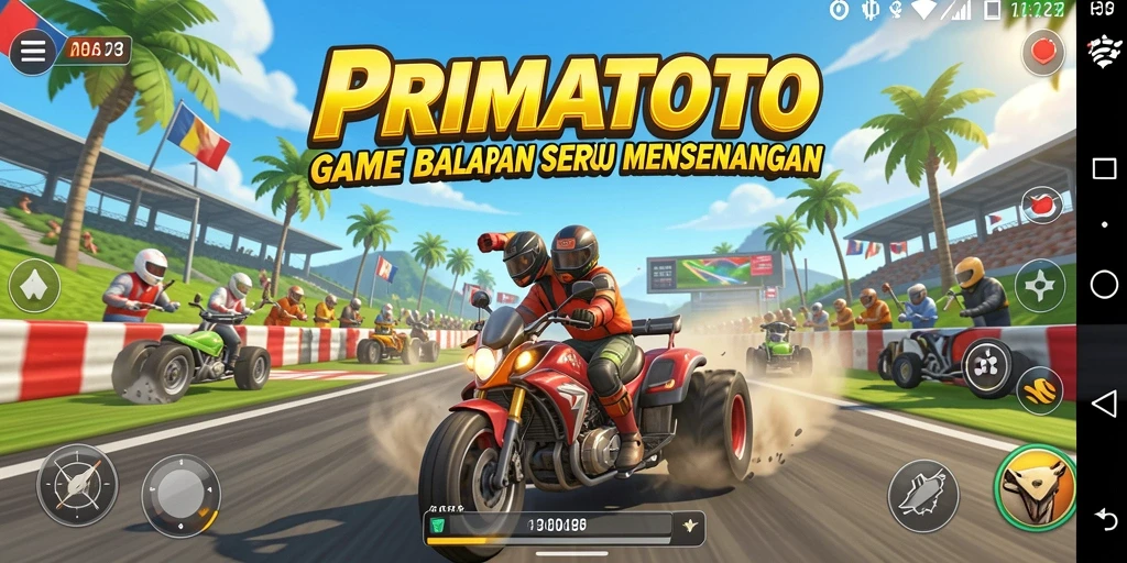 Tampilan menakjubkan dari gameplay balapan PRIMATOTO yang intens.