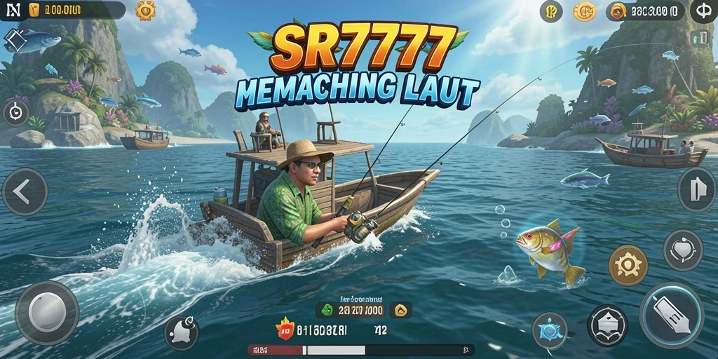 Tampilan gameplay SR777 yang menggembirakan saat memancing ikan.